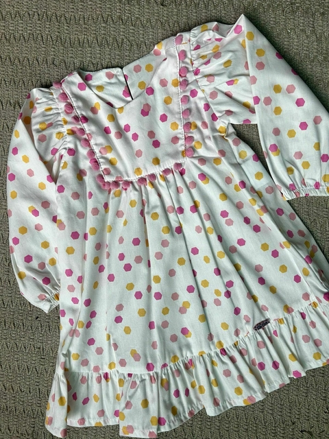 Vestido Bebê Din Don Estampa E Aplique de Pompom