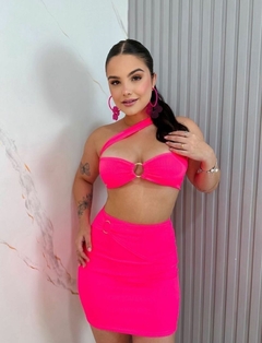 Conjunto fivela neon canelado