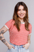 camiseta feminina ringer listrada vermelho e branco