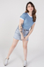 Camiseta Feminina Ringer Azul / Branco - comprar online