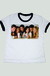 camiseta feminina ringer cor branco gola e punhos preto estampa série friends