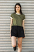 camiseta feminina ringer verde e off white