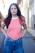 camiseta feminina ringer listrada vermelho e branco