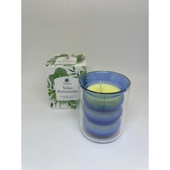 VELA PERFUMADA DE VIDRO AZUL