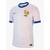 Camisa branca da Seleção da França com detalhes em azul e vermelho, com o emblema da equipe e listras verticais.