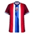 Camisa vermelha da Seleção Noruega para torcedores, com listras verticais nas cores vermelho, branco e azul, e logo da Nike.