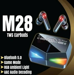 Fone de ouvido Bluetooth M 28 com tampa espelhada.