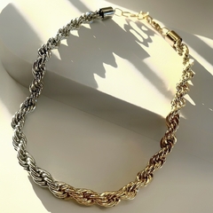 Colar Corrente Cordão Baiano Torcido Duo Dourado/Prata