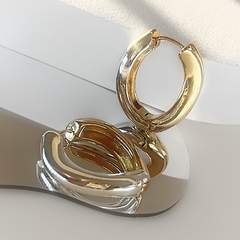 Brinco Argola Oval Curvy Duo Dourado/Prata