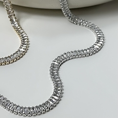 Colar Riviera Half Chain Retângulo Pequeno Zircônia Prata