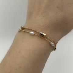 Pulseira Grãos Arroz E Pérola Dupla Dourado na internet