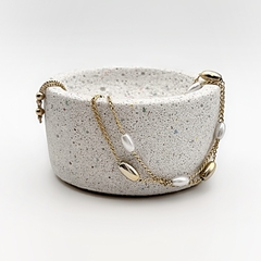 Pulseira Grãos Arroz E Pérola Dupla Dourado