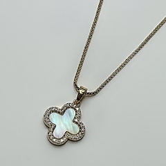 Conjunto Trevo Madrepérola E Zircônia Solitário Dourado - comprar online
