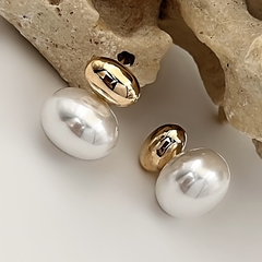 Brinco Bola Oval Mix Metal E Pérola Dourado - comprar online
