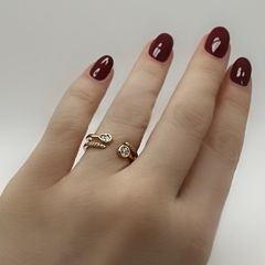 Anel Duplo Gota E Cravejado Mini Zircônia Aberto Dourado - comprar online