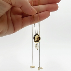 Colar Chapa Oval Pérola Orgânico Dourado - My.Lily Store
