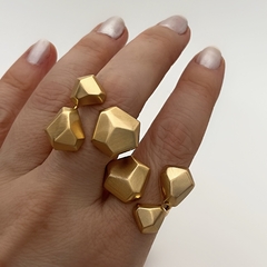 Anel Rocha Triplo Geométrico Liso Fosco Dourado Fosco - My.Lily Store