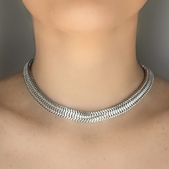 Colar Choker Malha Fita Snake Metal Prata - My.Lily Store