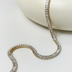 Colar Riviera Half Chain Retângulo Pequeno Zircônia Dourado