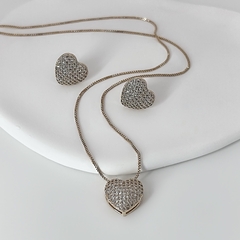 Conjunto Love Mini Zircônia Médio Dourado - comprar online