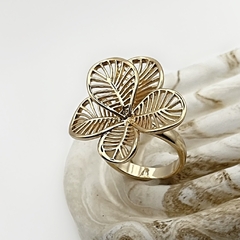 Anel Flor Leaf Vazada Orgânico Dourado