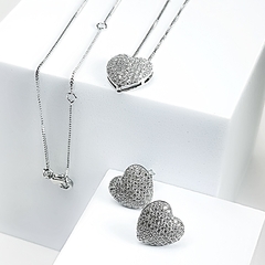 Conjunto Love Mini Zircônia Médio Prata - comprar online