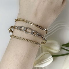Pulseira Corrente Elos Retângulo Cartier Dourado na internet