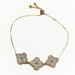 Pulseira Trevo Triplo Zircônia Dourado - comprar online
