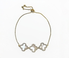 Pulseira Trevo Triplo Madrepérola E Zircônia Dourado - comprar online