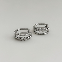 Brinco Argola Dupla Bolinha E Textura Pequena Charme Prata