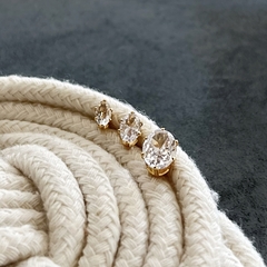 Kit Trio Brincos Navete Zircônia Dourado