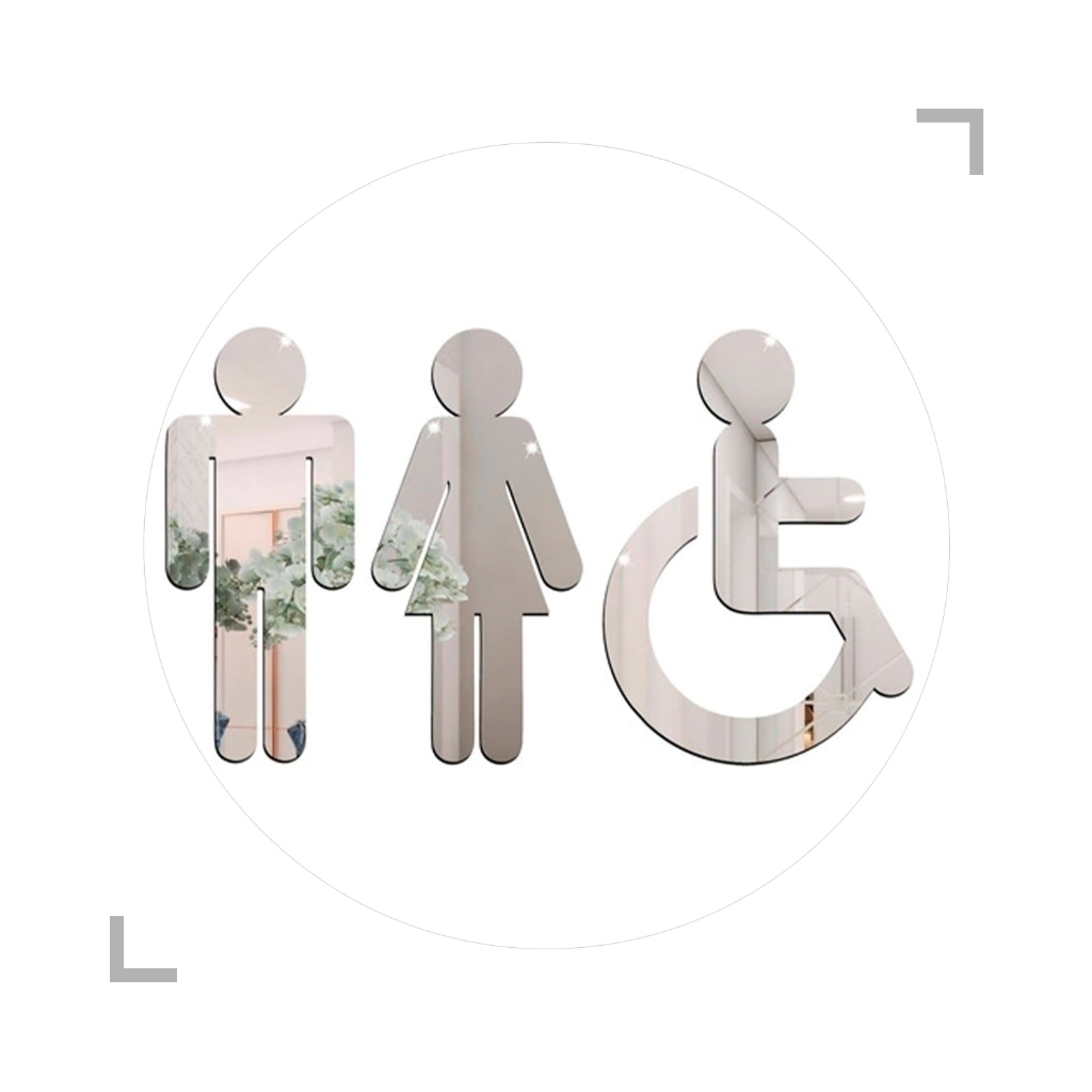 Placa De Sinalização De Banheiro Acrílico Espelhado Kit 3