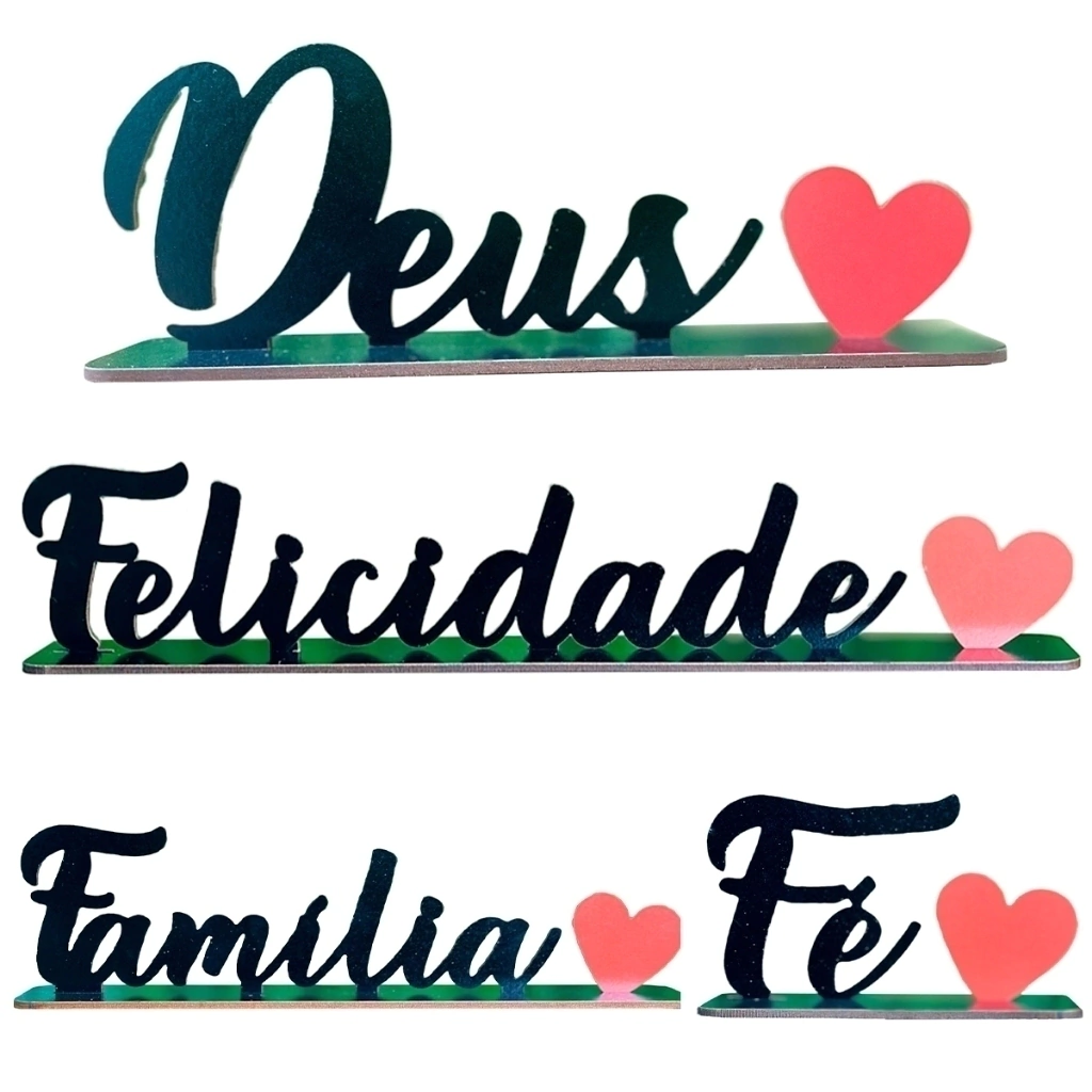Kit 4 Palavras De Mesa Com Base Em MDF Brilhante Decoração