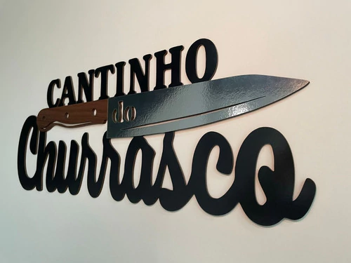 Plaquinha Cantinho Do Churrasco Aplique Faca Grande 60x24cm