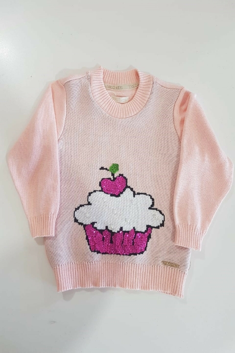 Blusa Jacquard Cupcake Tricô Kids