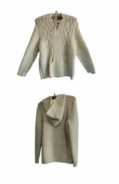Sudadera tejido en lana natural con gorro para hombre