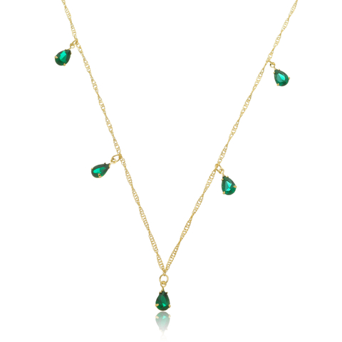 Gargantilha pingentes gota verde