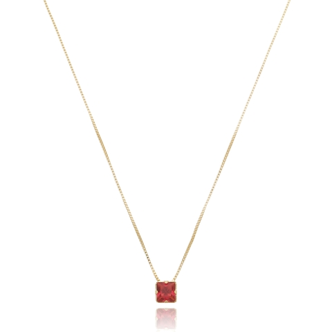 Colar pingente quadrado em zircônia Vermelho