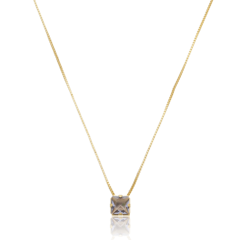 Colar pingente quadrado zircônia lilás