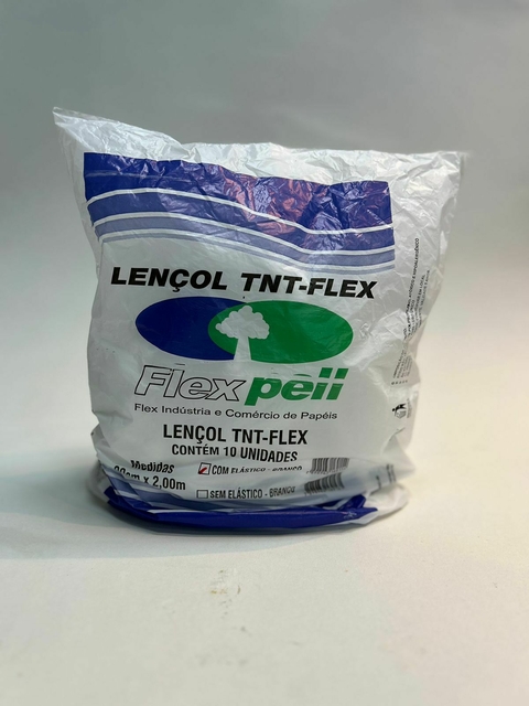 Lençol com elástico branco tnt 90x 2,00 m com 10 unidades Flexpell