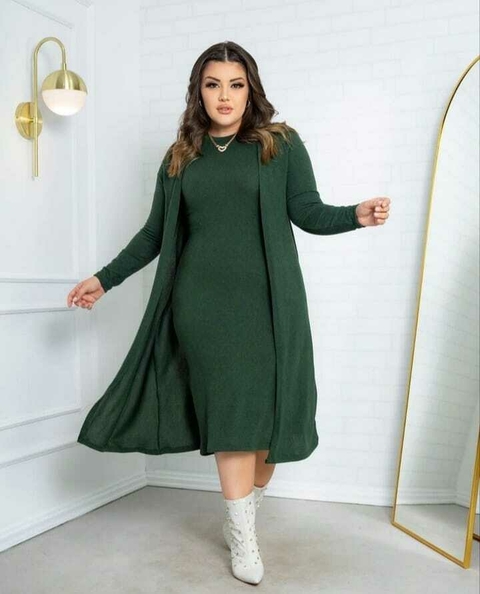 Conjunto Plus size Vestido E Cardigan Basset