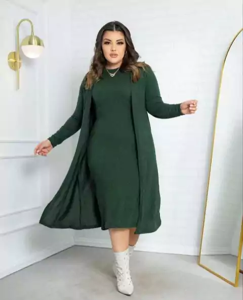 Conjunto Plus size Vestido E Cardigan Basset