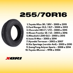 Neumático 255/70R16 XBRI HT con lista de vehículos compatibles y años de uso