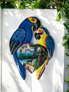 Casal de Arara azul e Canindé de madeira Molongó - loja online