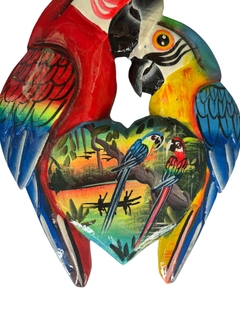 Casal de arara Vermelha e Canindé madeira molongó - Amazônia & Sintonia