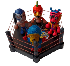 Mini Hexadrilátero + 4 Luchadores Cabezones (Negro)