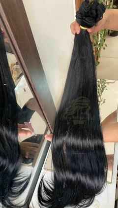 Imagem do Kit preto liso 75cm pontas cheias fibra humanhair