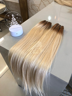 Tela única loiro pérola raiz esfumada cast claro - Nanay mega hair