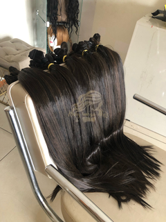 Castanho escuro iluminado liso 75cm fibra humanhair na internet