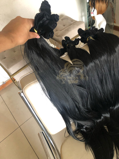 Kit preto liso 75cm pontas cheias fibra humanhair na internet
